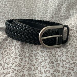 Lacoste Black Braided Leather Belt Size 32